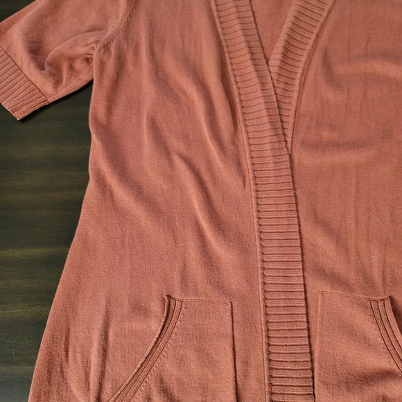 ISAAC MIZRAHI LIVE Open Front Cardigan Pink/Brown/Orange Boho SZ Small Pockets - Picture 4 of 16